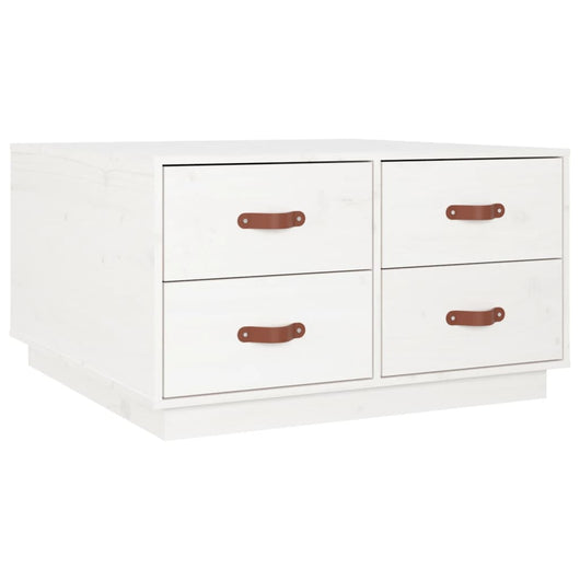 Tavolino da Salotto Bianco 80x80x45 cm Legno Massello di Pino 821518