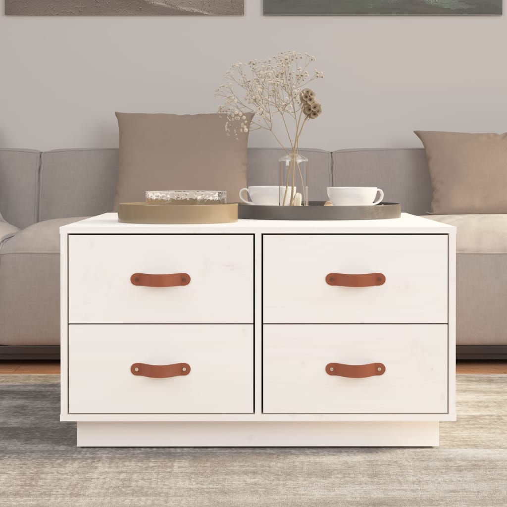 Tavolino da Salotto Bianco 80x80x45 cm Legno Massello di Pino 821518