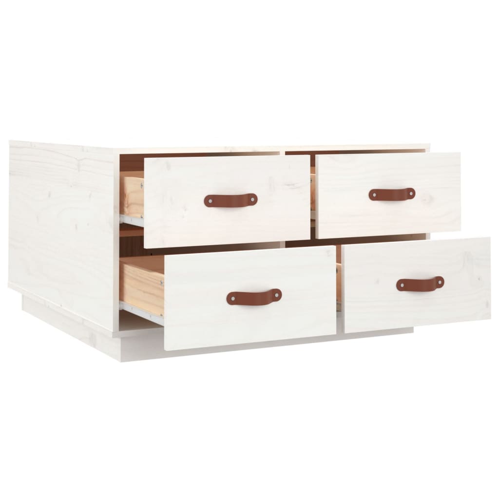Tavolino da Salotto Bianco 80x80x45 cm Legno Massello di Pino 821518
