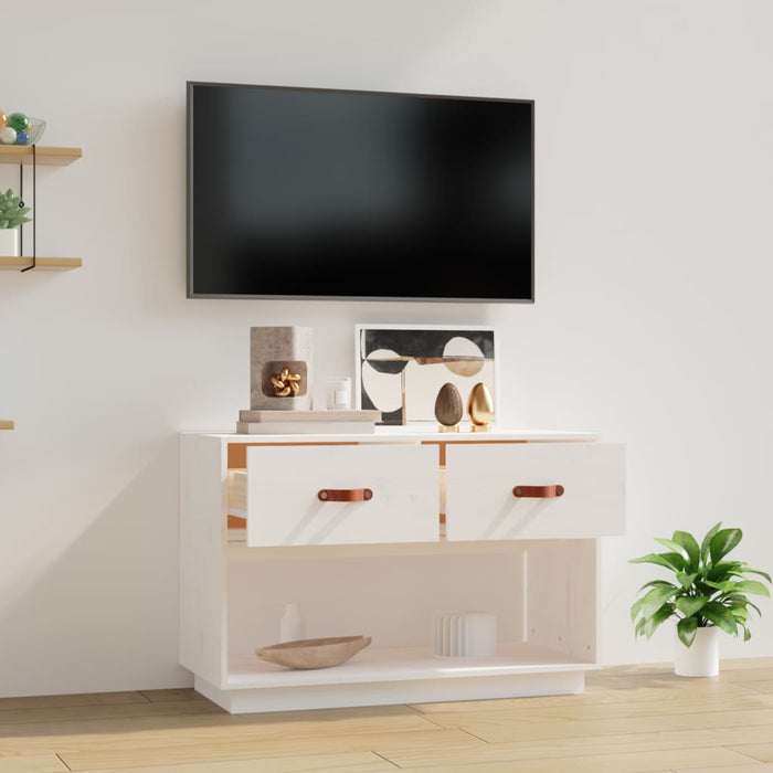 Mobile Porta TV Bianco 90x40x60 cm in Legno Massello di Pino 821523