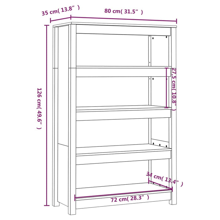 Libreria 80x35x126 cm in Legno Massello di Pino cod mxl 10363