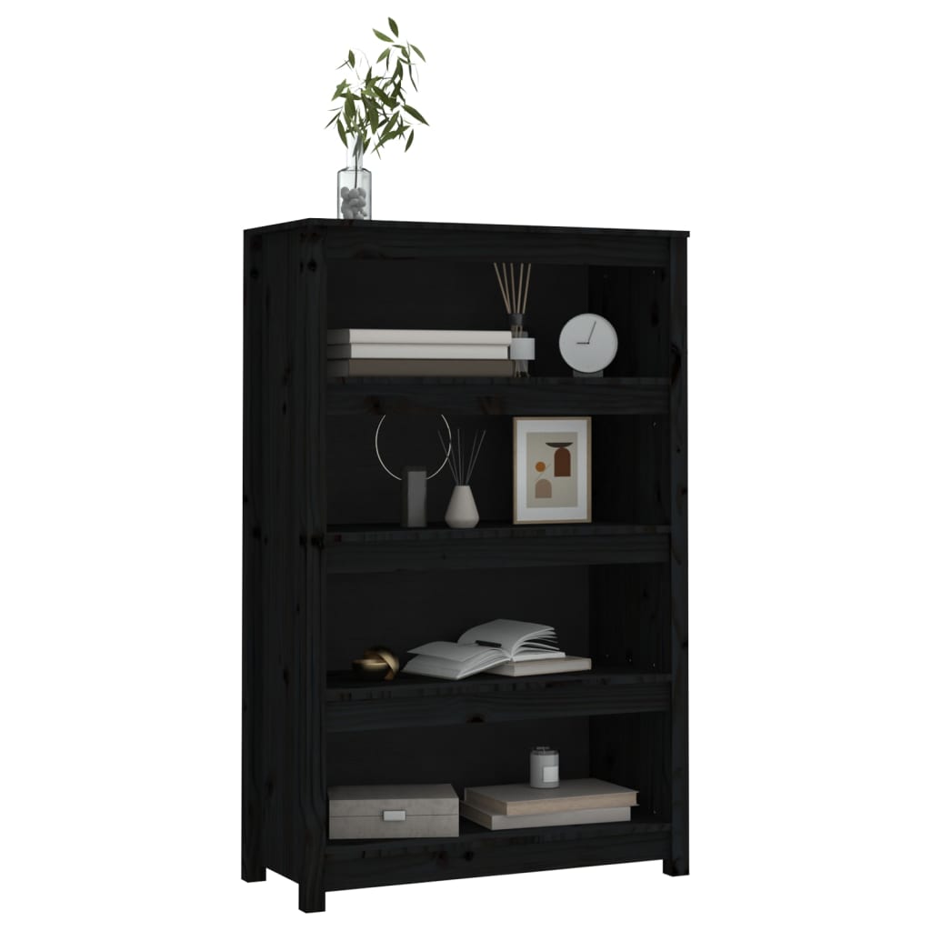 Libreria Nera 80x35x126 cm in Legno Massello di Pino 821688
