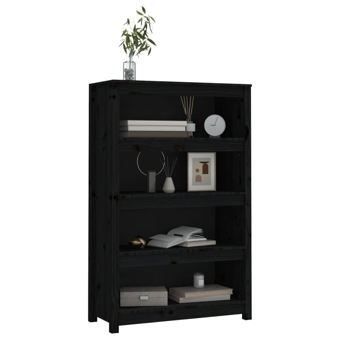 Libreria Nera 80x35x126 cm in Legno Massello di Pino 821688