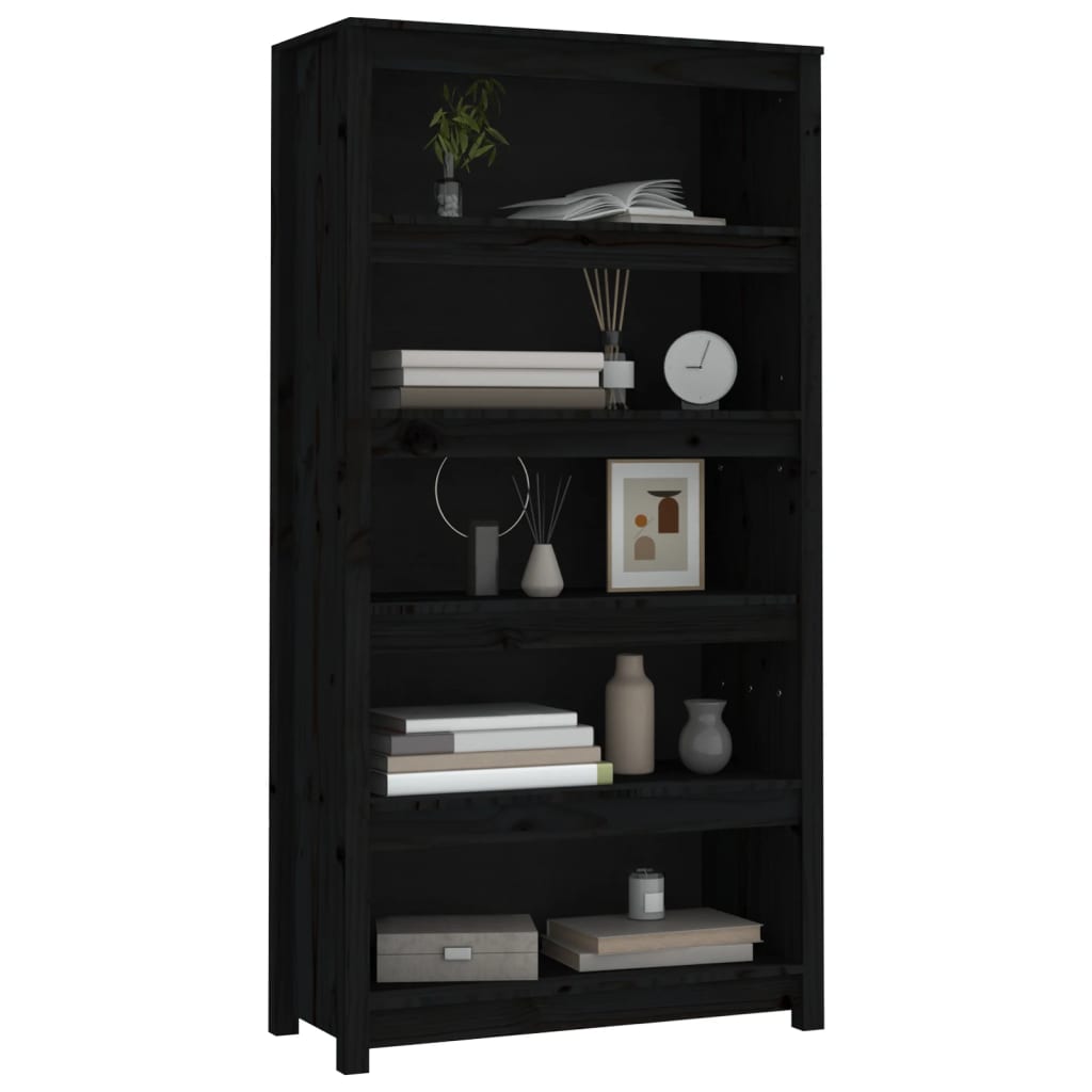 Libreria Nera 80x35x154 cm in Legno Massello di Pino 821693