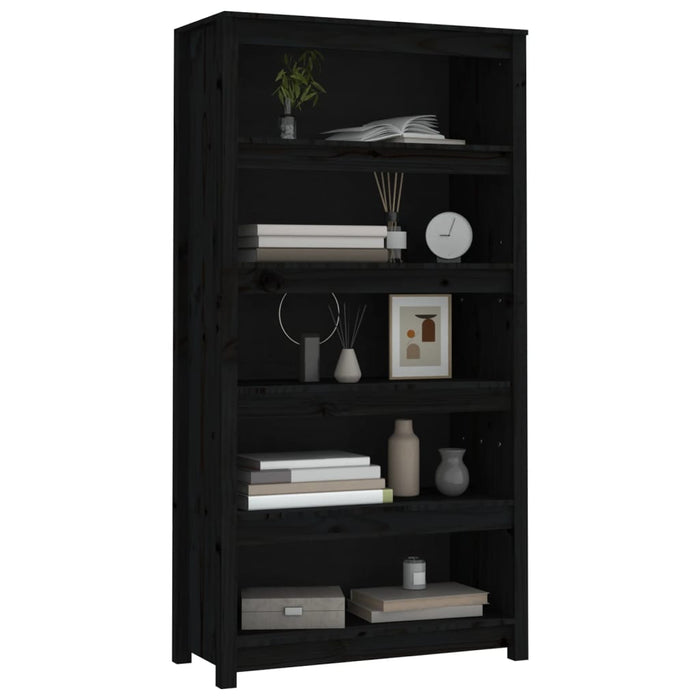 Libreria Nera 80x35x154 cm in Legno Massello di Pino 821693