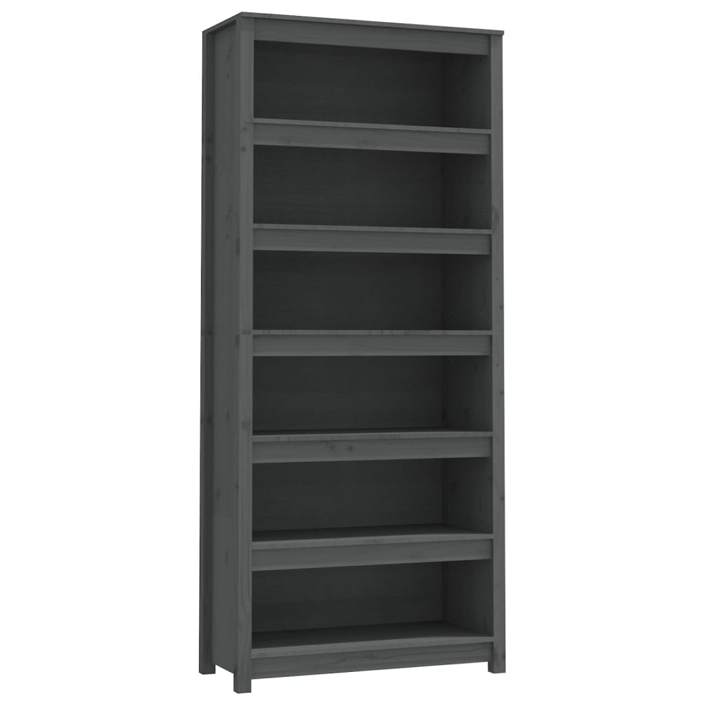 Libreria Grigia 80x35x183 cm in Legno Massello di Pino 821696