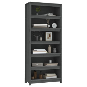 Libreria Grigia 80x35x183 cm in Legno Massello di Pino 821696