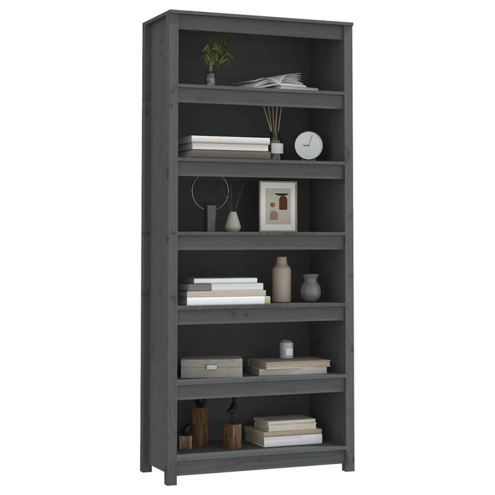 Libreria Grigia 80x35x183 cm in Legno Massello di Pino 821696