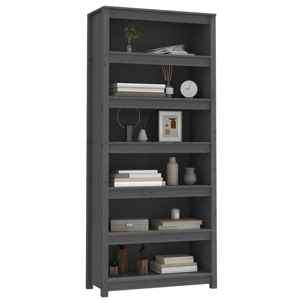 Libreria Grigia 80x35x183 cm in Legno Massello di Pino 821696