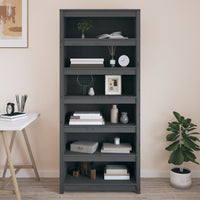 Libreria Grigia 80x35x183 cm in Legno Massello di Pino 821696