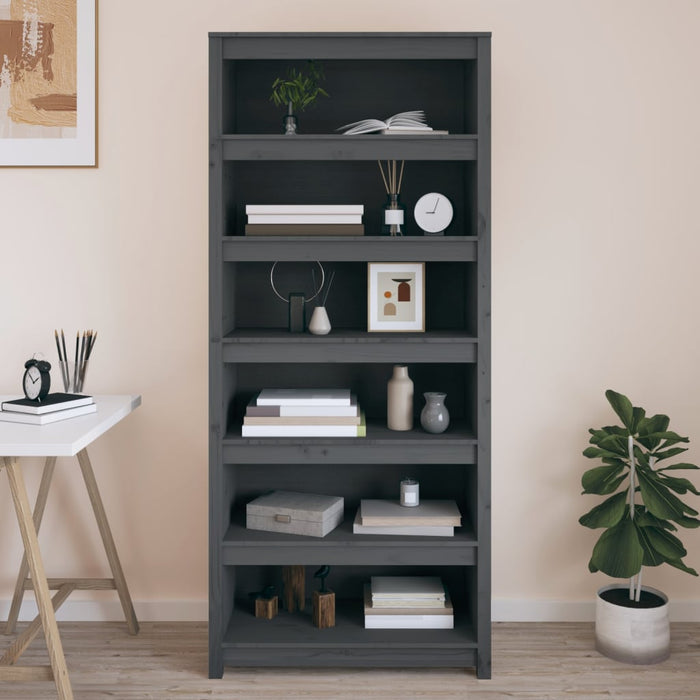 Libreria Grigia 80x35x183 cm in Legno Massello di Pino 821696