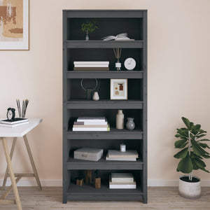 Libreria Grigia 80x35x183 cm in Legno Massello di Pino 821696
