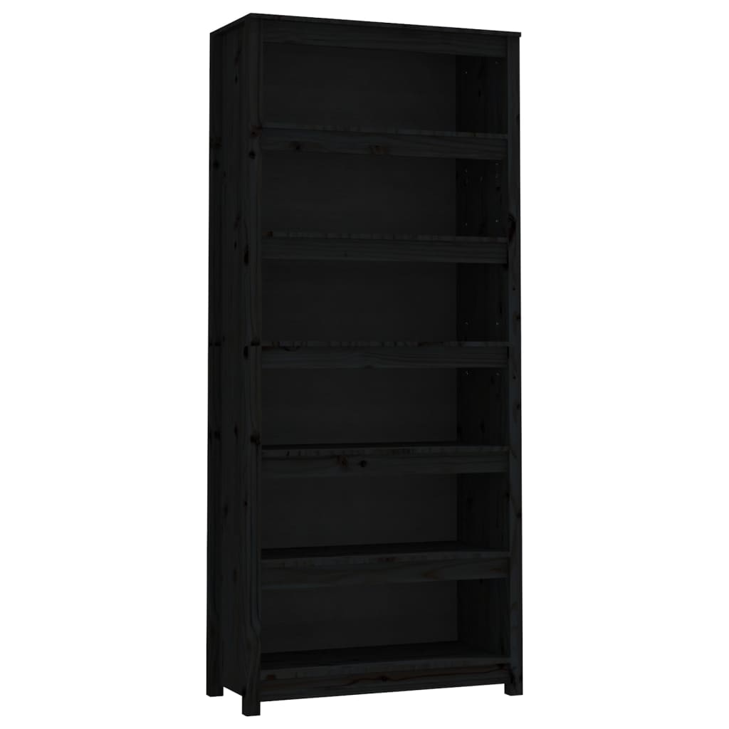 Libreria Nera 80x35x183 cm in Legno Massello di Pino 821698