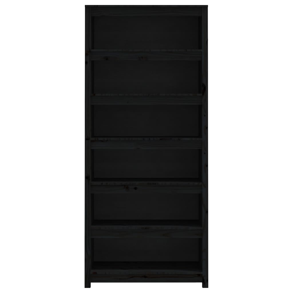 Libreria Nera 80x35x183 cm in Legno Massello di Pino 821698