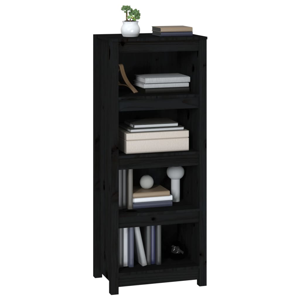 Libreria Nera 50x35x125,5 cm in Legno Massello di Pino 821713