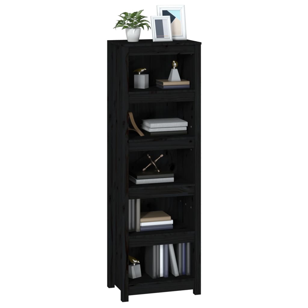 Libreria Nera 50x35x154 cm in Legno Massello di Pino 821718