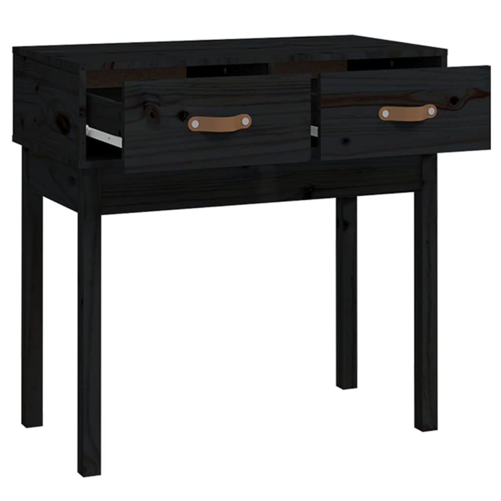 Tavolo Consolle Nero 76,5x40x75 cm in Legno Massello di Pino 821753