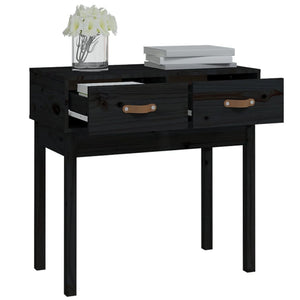 Tavolo Consolle Nero 76,5x40x75 cm in Legno Massello di Pino 821753
