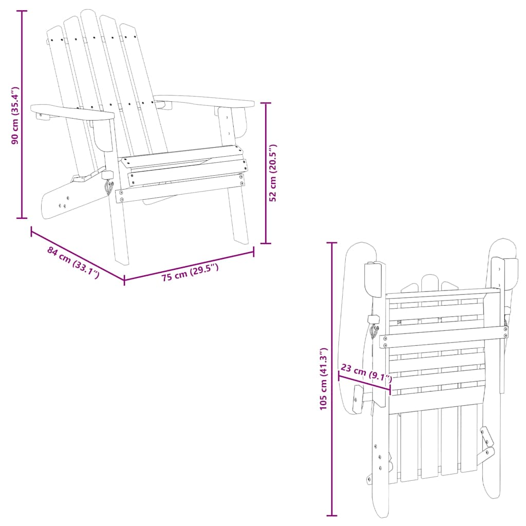 Sedie da Giardino Adirondack 2pz in Legno Massello di Acacia 3145014