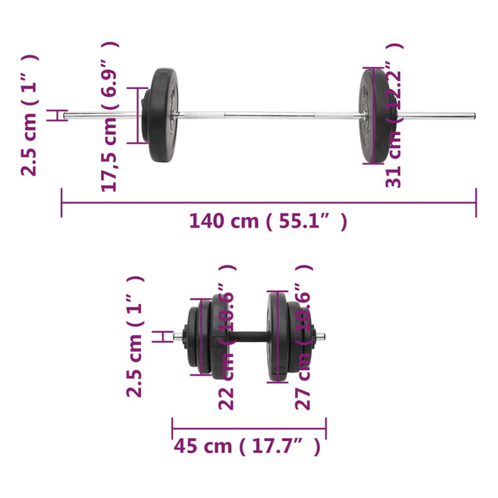 Set Bilanciere e Manubri con Dischi 60 kg 3145024