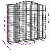 Gabbione Cestini Recinzione Gabbia Muro di Sostegno Arco 6 pz 200 x 30 x 180/200 cm Ferro Zincato Argento 02_0040986
