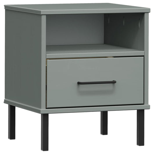 Comodino con Gambe in Metallo Grigio Legno Massello Pino OSLO 350971
