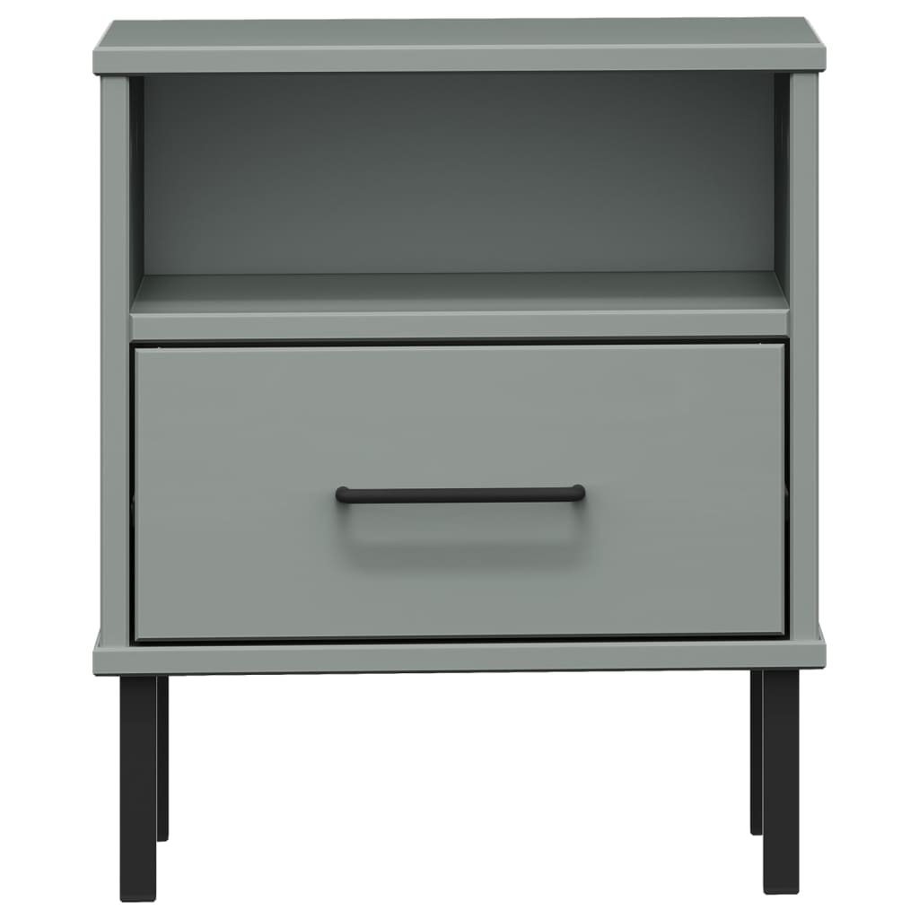 Comodino con Gambe in Metallo Grigio Legno Massello Pino OSLO 350971