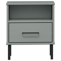 Comodino con Gambe in Metallo Grigio Legno Massello Pino OSLO 350971
