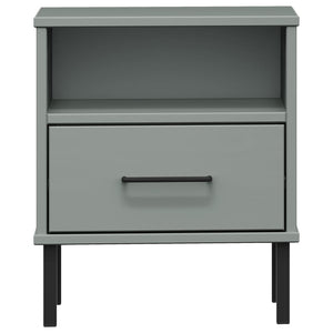 Comodino con Gambe in Metallo Grigio Legno Massello Pino OSLO 350971