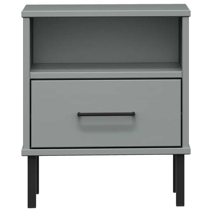 Comodino con Gambe in Metallo Grigio Legno Massello Pino OSLO 350971