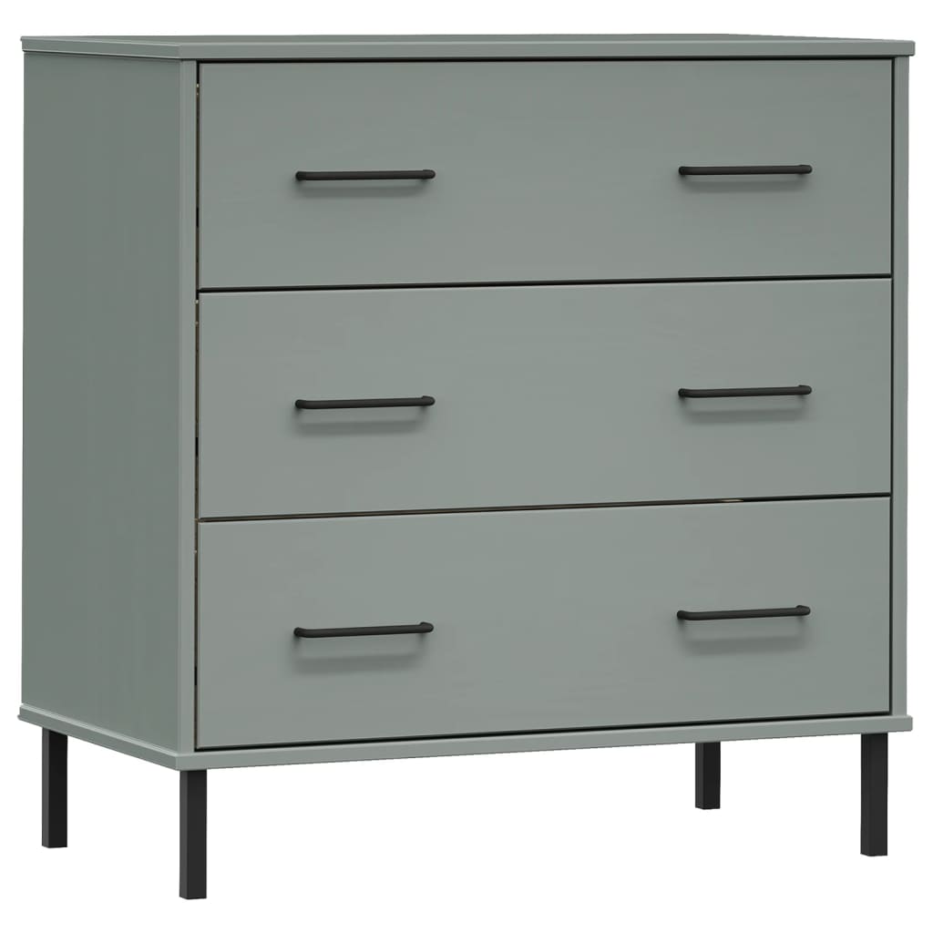Credenza con 3 Cassetti Grigio 77x40x79,5cm Legno Massello OSLO 350980