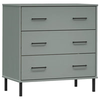 Credenza con 3 Cassetti Grigio 77x40x79,5cm Legno Massello OSLO 350980
