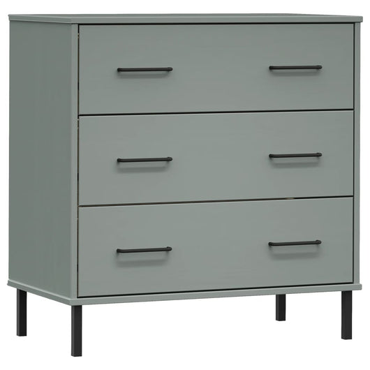 Credenza con 3 Cassetti Grigio 77x40x79,5cm Legno Massello OSLO 350980