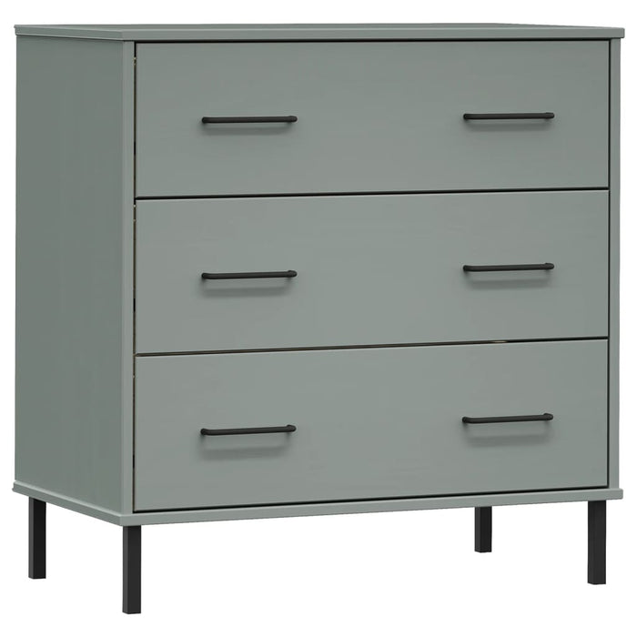 Credenza con 3 Cassetti Grigio 77x40x79,5cm Legno Massello OSLO 350980