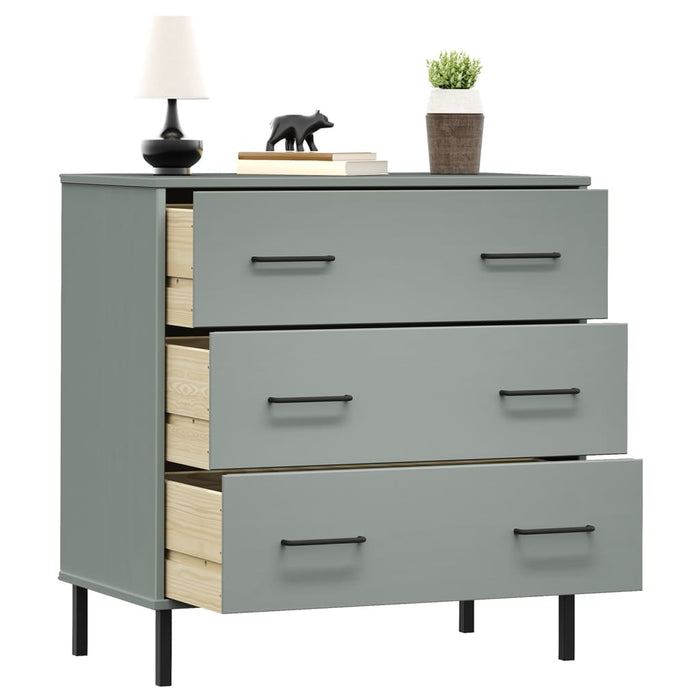 Credenza con 3 Cassetti Grigio 77x40x79,5cm Legno Massello OSLO 350980