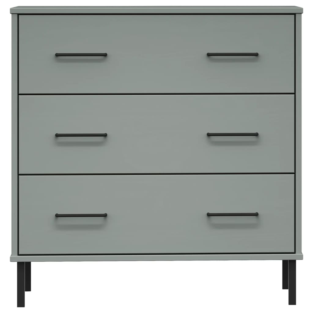 Credenza con 3 Cassetti Grigio 77x40x79,5cm Legno Massello OSLO 350980