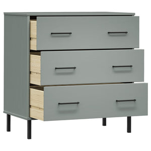 Credenza con 3 Cassetti Grigio 77x40x79,5cm Legno Massello OSLO 350980