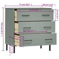 Credenza con 3 Cassetti Grigio 77x40x79,5cm Legno Massello OSLO 350980