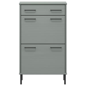 Scarpiera con Gambe Metallo Grigio Legno Massello di Pino OSLO 350983
