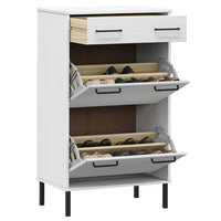 Scarpiera con Gambe Metallo Bianco Legno Massello di Pino OSLO 350984