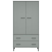 Armadio Gambe Metallo Grigio 90x55x172,5 cm Legno Massello OSLO cod mxl 64664