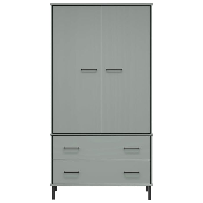 Armadio Gambe Metallo Grigio 90x55x172,5 cm Legno Massello OSLO cod mxl 64664