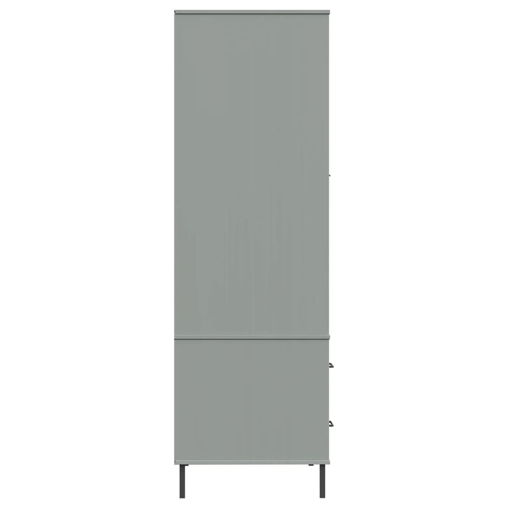 Armadio Gambe Metallo Grigio 90x55x172,5 cm Legno Massello OSLO cod mxl 64664