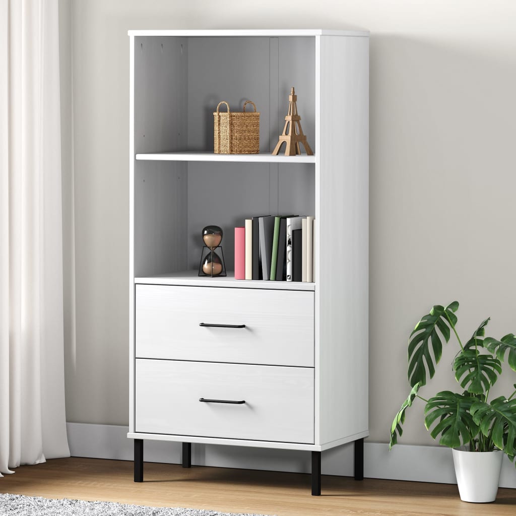 Libreria 2 Cassetti Bianco 60x35x128,5 cm Legno Massello OSLO 351011
