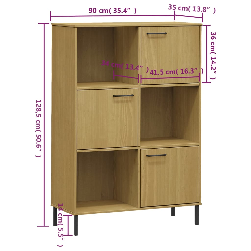 Libreria con Gambe Metallo Marrone 90x35x128,5 cm Massello OSLO 351012