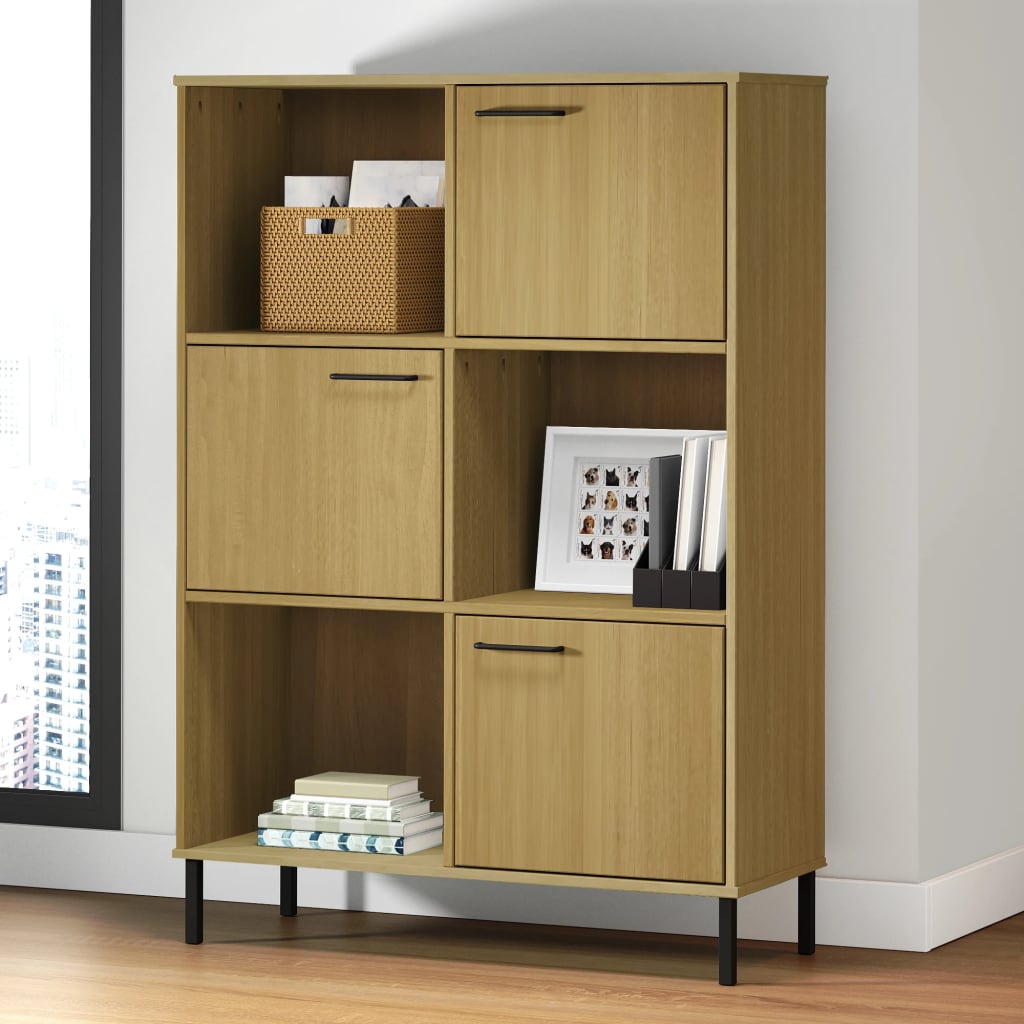 Libreria con Gambe Metallo Marrone 90x35x128,5 cm Massello OSLO 351012