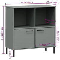 Libreria Gambe Metallo Grigio 90x35x90,5 cm Legno Massello OSLO 351016