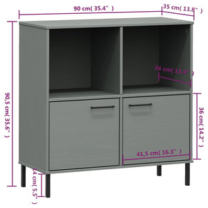 Libreria Gambe Metallo Grigio 90x35x90,5 cm Legno Massello OSLO 351016