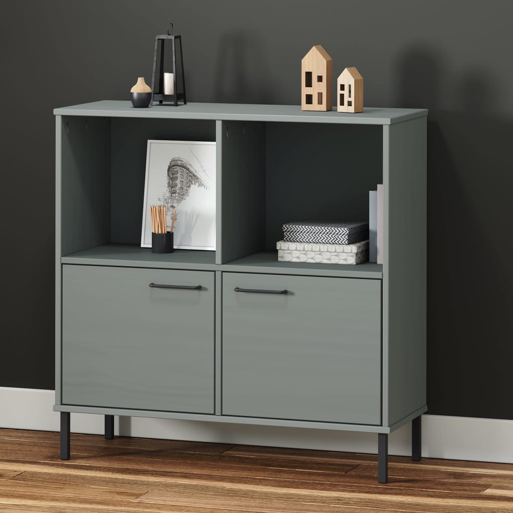 Libreria Gambe Metallo Grigio 90x35x90,5 cm Legno Massello OSLO 351016