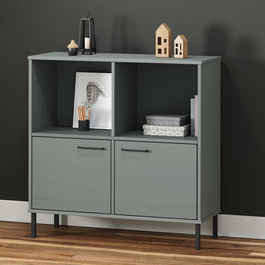 Libreria Gambe Metallo Grigio 90x35x90,5 cm Legno Massello OSLO 351016